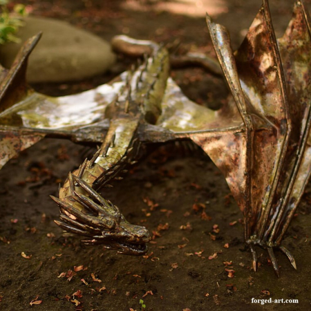 Forged Dragon Stainless steel sculpture Smaug Drogon legend Steampunk